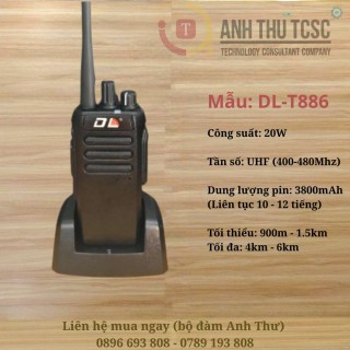 Bộ đàm DL T-686 công suất 5W, pin siêu trâu 6500mAh dùng cả ngày dài không lo hết pin. Liên lạc rõ ràng 300m-2km, phù hợp cho nhà hàng, kho, khách sạn, công trình. Giải pháp liên lạc giá tốt, giao hàng toàn quốc. thumb