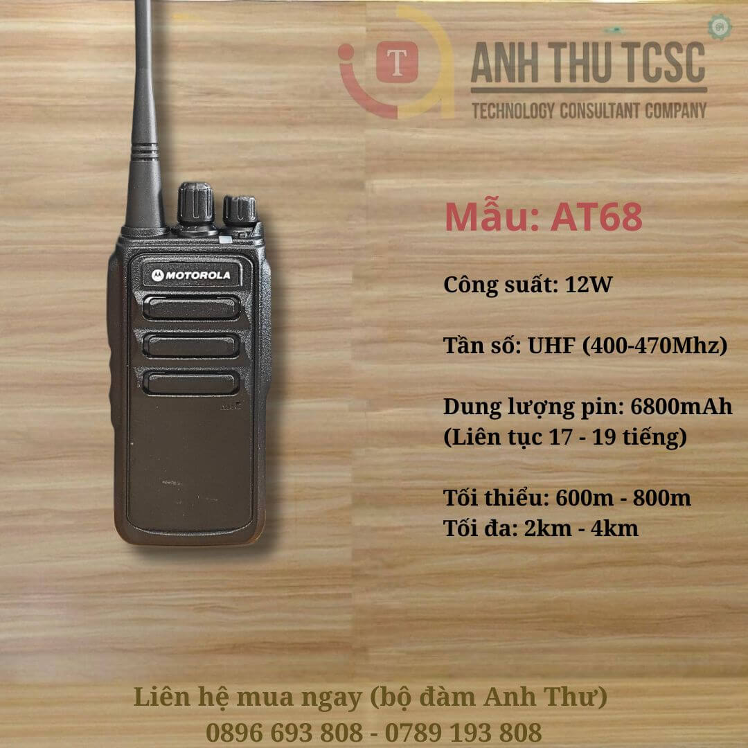 Bộ đàm Motorola AT68 chính hãng, công suất 12W, pin 6800mAh